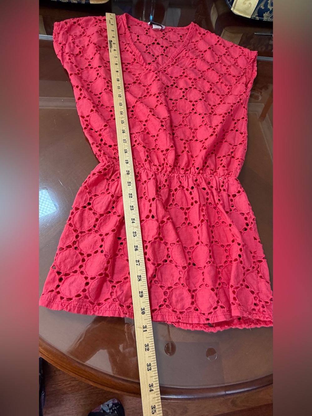 Jordan Taylor Bright Coral Crochet Beach Cover-Up Tunic - Picture 5 of 7